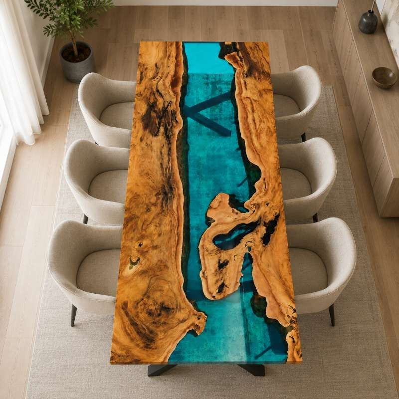 TealCanyon Live Edge Epoxy Resin River Dining Table