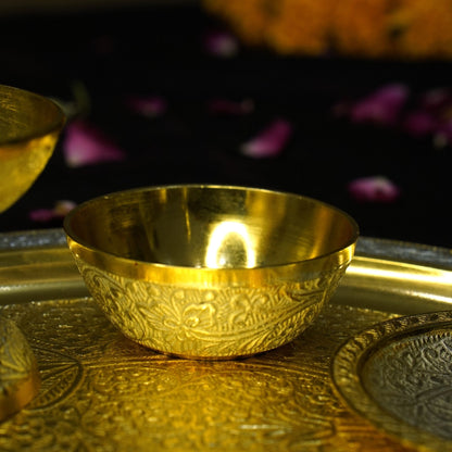 Brass Two Toned 7Pc Pooja Set (10" Plate)