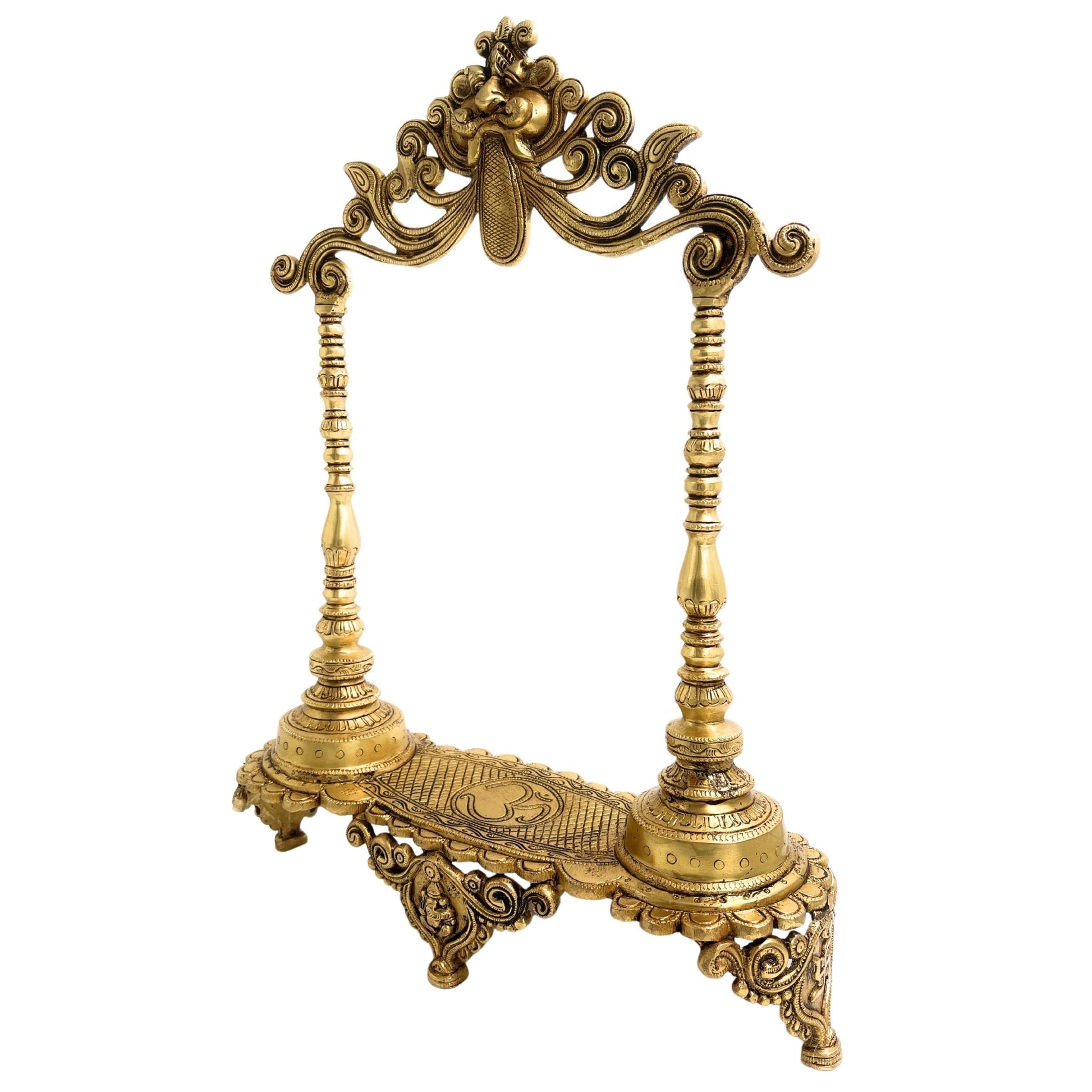 Brass Deity Stand With Prabhavali and Chowki, Temple Singhasan Peetha Bajot For Idols, Handmade Brass God Throne, Gold, 19 Inch, 1 Piece