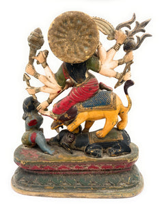 Handcrafted Brass Durga Devi Idol – Mahishasura Mardini | Shakti Simhavahini Maa Amba Statue | Antique Finish Pital Murti for Pooja, Home Temple & Navratri Decor,Gold, 14 Inch, 1 Piece