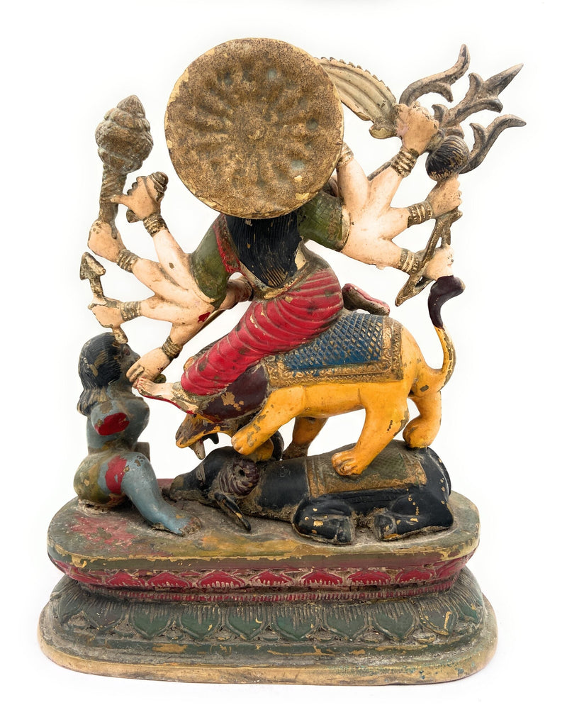 Handcrafted Brass Durga Devi Idol – Mahishasura Mardini | Shakti Simhavahini Maa Amba Statue | Antique Finish Pital Murti for Pooja, Home Temple & Navratri Decor,Gold, 14 Inch, 1 Piece