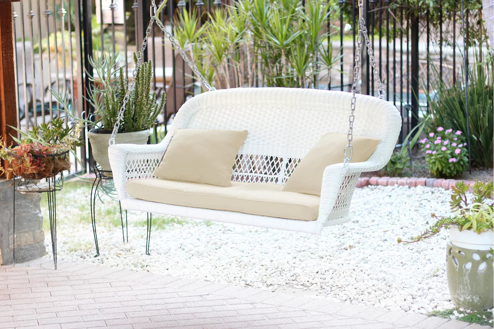 Bryn Double Seater Hanging Swing Without Stand For Balcony , Garden Swing (White)