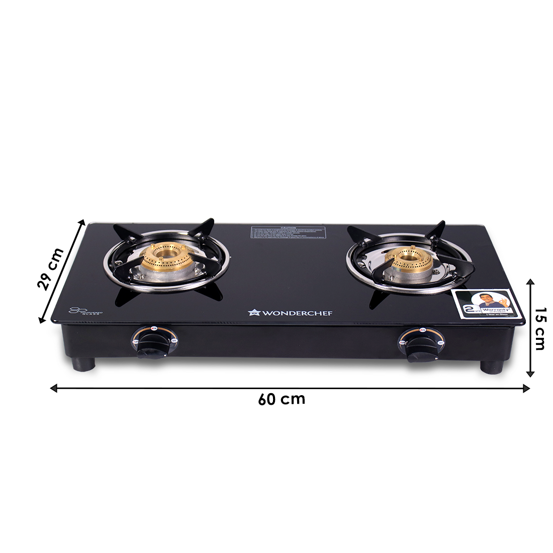 Wonderchef Ultima 2 Burner Manual Glass Gas Stove | 6mm Toughened Glass Gas Stove | Stainless Steel Drip Tray | Anti-Ski
