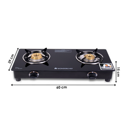 Wonderchef Ultima 2 Burner Manual Glass Gas Stove | 6mm Toughened Glass Gas Stove | Stainless Steel Drip Tray | Anti-Ski