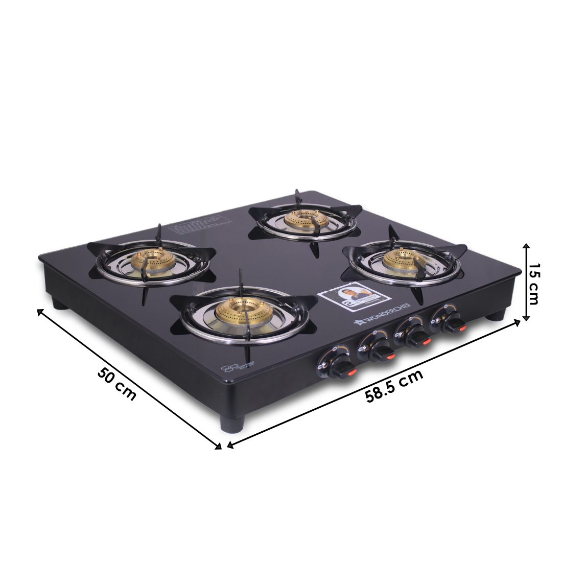 Wonderchef Ultima 4 Burner Manual Glass Gas Stove | 6mm Toughened Glass Gas Stove | Stainless Steel Drip tray | Anti-Ski