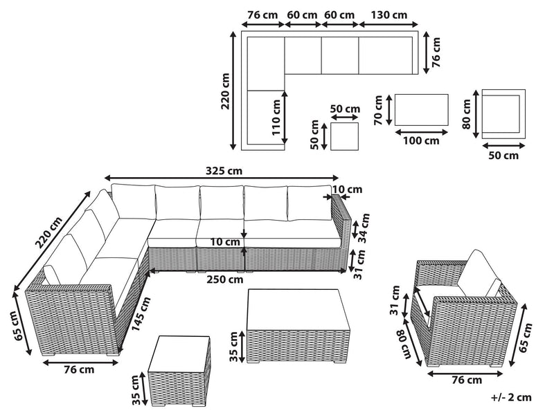 Ulva Outdoor Sofa Set 8 Seater , Single Seater and 2 Center Table Set (White + Grey)