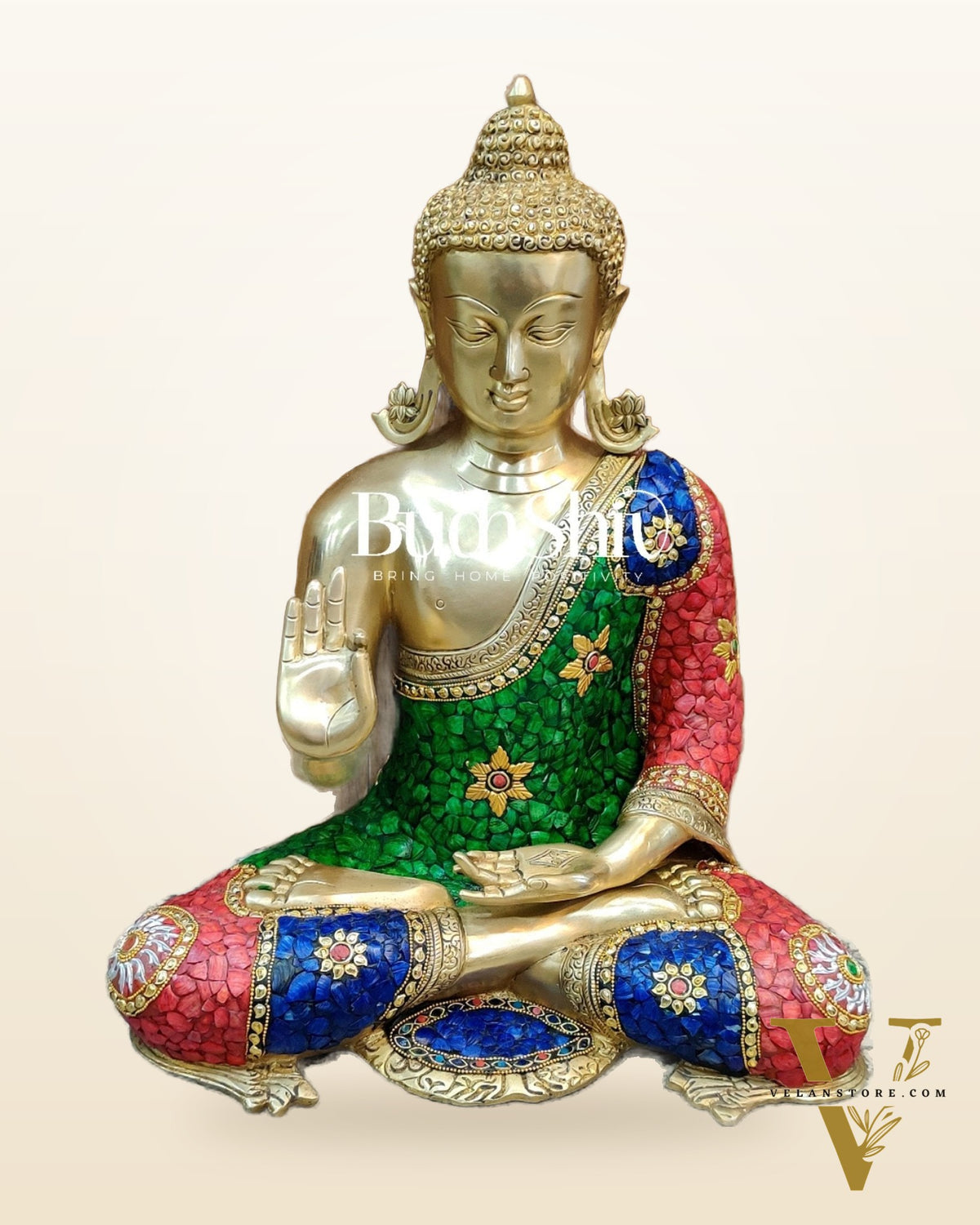 Unique 17.5-Inch Pure Superfine Brass Buddha Statue