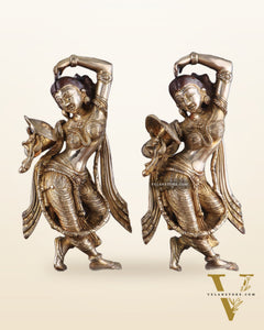 Unique Brass Apsara Applying Sindoor – Double Chola Tone (Pair) 14"