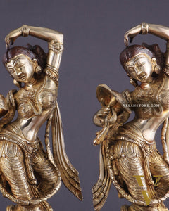 Unique Brass Apsara Applying Sindoor – Double Chola Tone (Pair) 14"