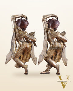Unique Brass Apsara Applying Sindoor – Double Chola Tone (Pair) 14"