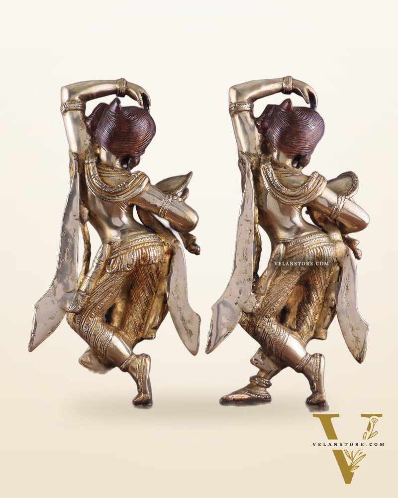 Unique Brass Apsara Applying Sindoor – Double Chola Tone (Pair) 14"