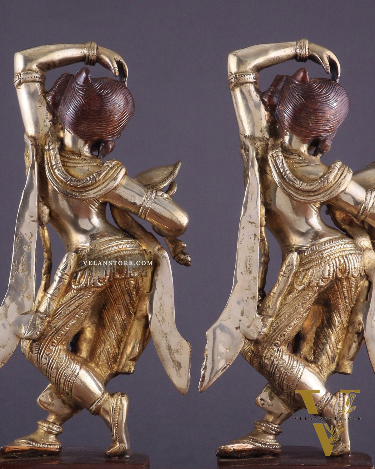 Unique Brass Apsara Applying Sindoor – Double Chola Tone (Pair) 14"