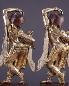 Unique Brass Apsara Applying Sindoor – Double Chola Tone (Pair) 14"