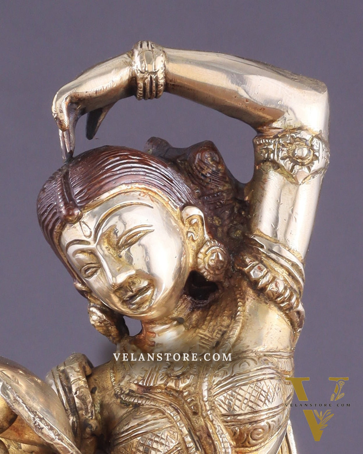 Unique Brass Apsara Applying Sindoor khajurao sculpture – Double Chola Tone 14"