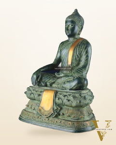 Unique Brass Blessing Buddha Statue in Green Stone Finish – 15 Inches