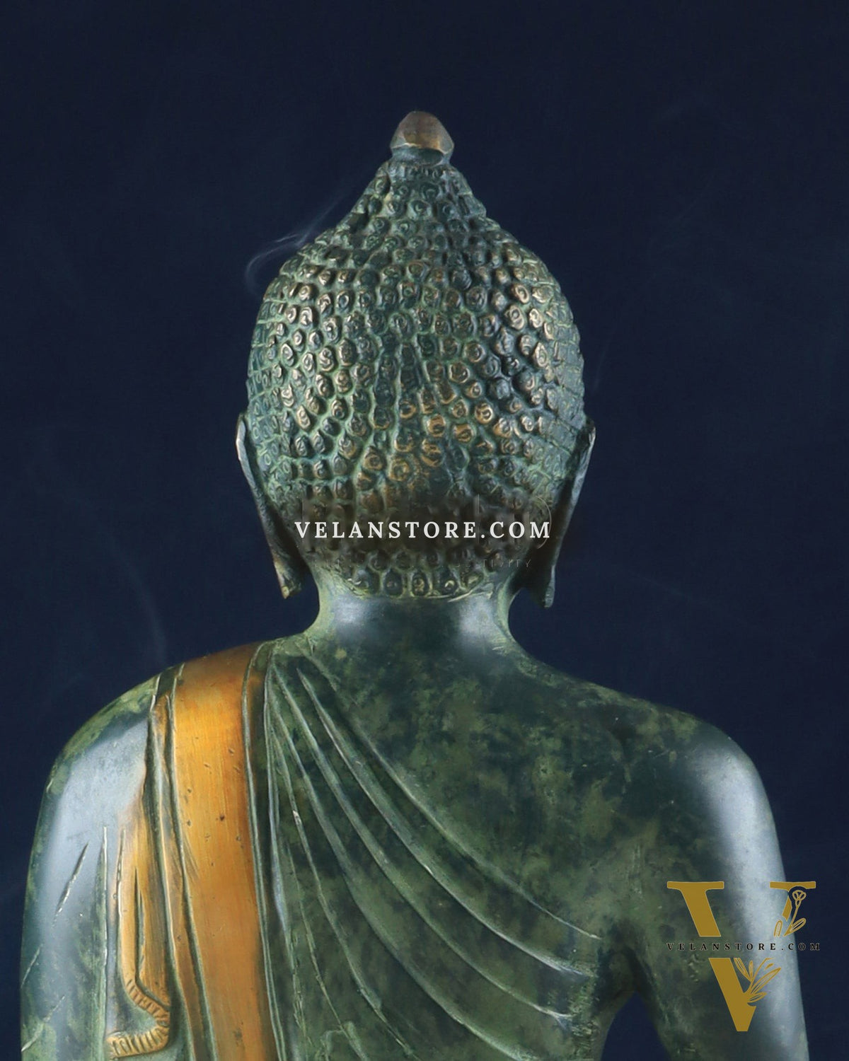 Unique Brass Blessing Buddha Statue in Green Stone Finish – 15 Inches