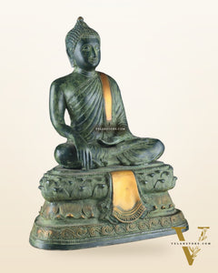 Unique Brass Blessing Buddha Statue in Green Stone Finish – 15 Inches