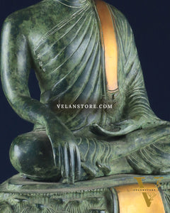 Unique Brass Blessing Buddha Statue in Green Stone Finish – 15 Inches