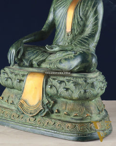 Unique Brass Blessing Buddha Statue in Green Stone Finish – 15 Inches