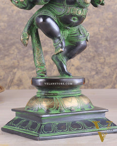 Unique Brass Dancing Ganesha - Nritya Ganapati Statue, Vintage Black and Green Tone Sculpture