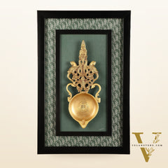 Unique Brass Diya on Wooden Frame with Premium Fabric | 18.5 Inch Wall Hanging