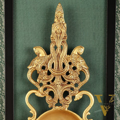 Unique Brass Diya on Wooden Frame with Premium Fabric | 18.5 Inch Wall Hanging
