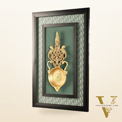 Unique Brass Diya on Wooden Frame with Premium Fabric | 18.5 Inch Wall Hanging