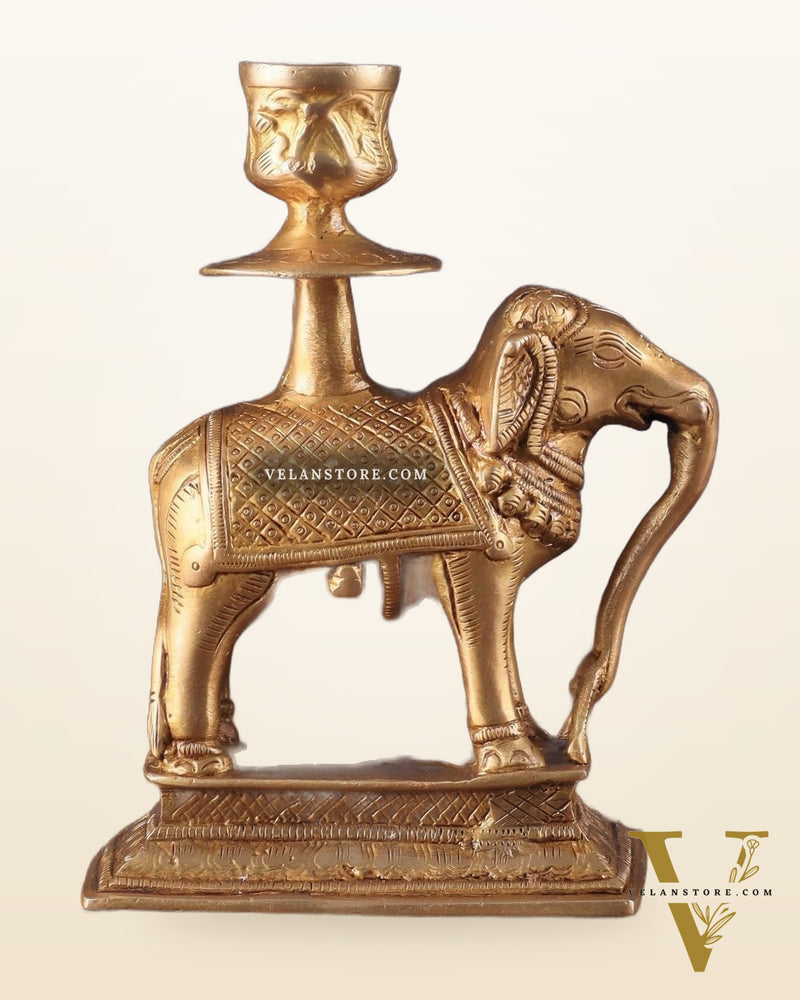 Unique Brass Elephant Candle Holder 6.5"