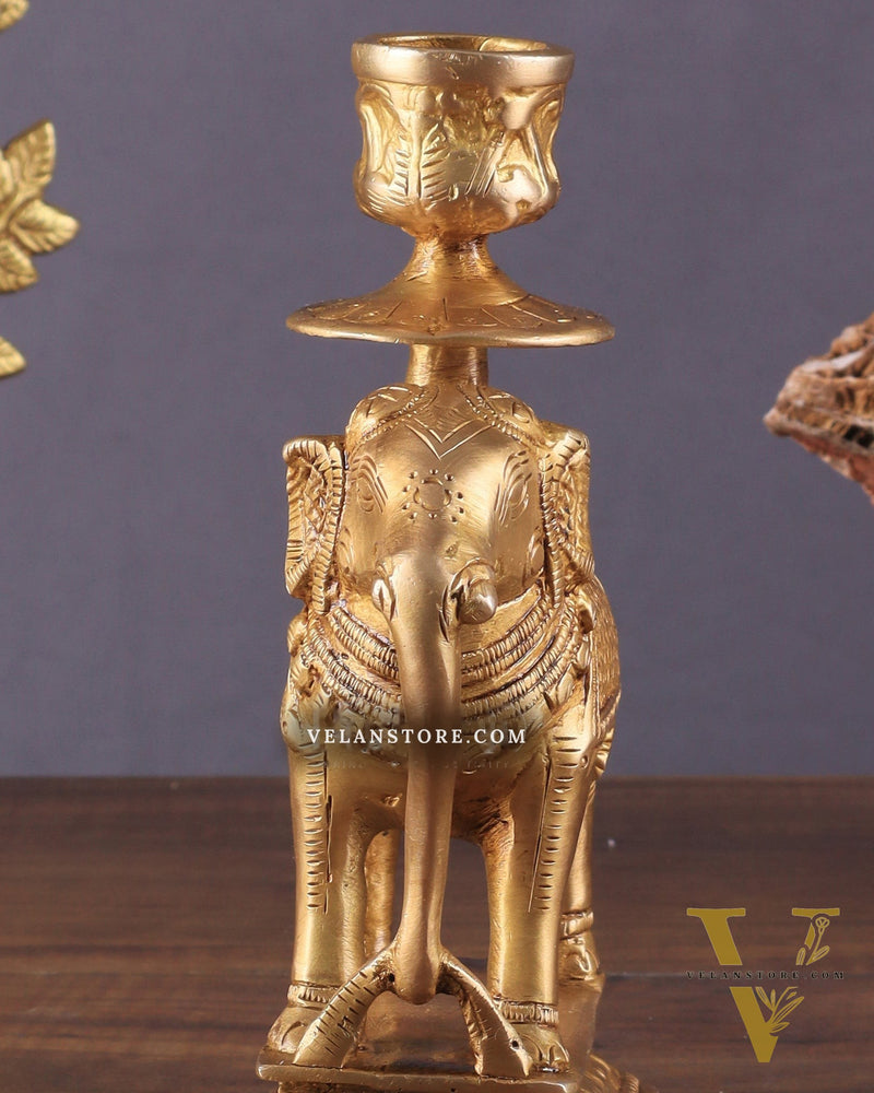 Unique Brass Elephant Candle Holder 6.5"