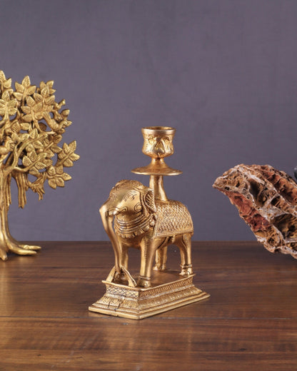 Unique Brass Elephant Candle Holder 6.5"