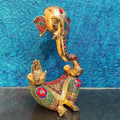 Unique Brass Ganapati Modern Abstract Aashirwad Table Accent | Height 12 inches