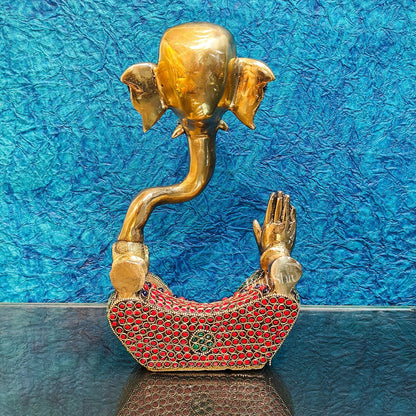 Unique Brass Ganapati Modern Abstract Aashirwad Table Accent | Height 12 inches