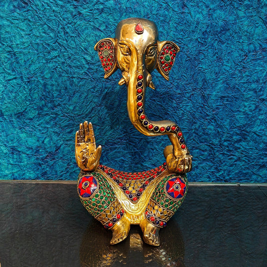 Unique Brass Ganapati Modern Abstract Aashirwad Table Accent | Height 12 inches