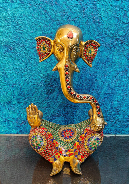 Unique Brass Ganapati Modern Abstract Aashirwad Table Accent | Height 15 inches