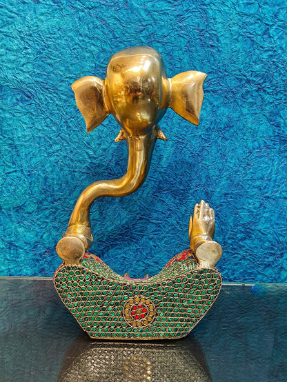 Unique Brass Ganapati Modern Abstract Aashirwad Table Accent | Height 15 inches