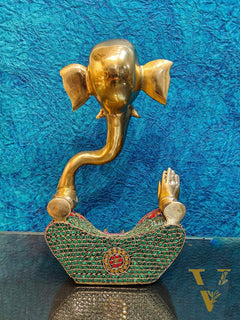 Unique Brass Ganapati Modern Abstract Aashirwad Table Accent | Height 15 inches