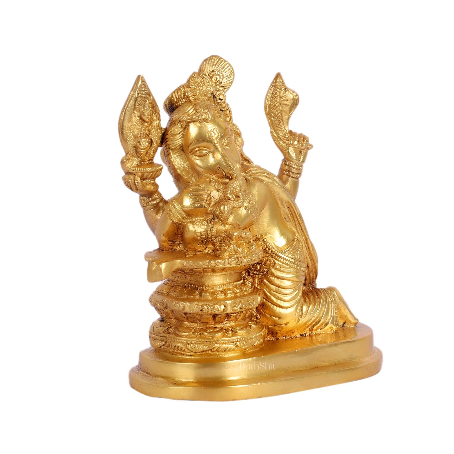 Unique Brass Ganapati Statue - Ganesha Hugging Shiva Lingam - 6.5 inches
