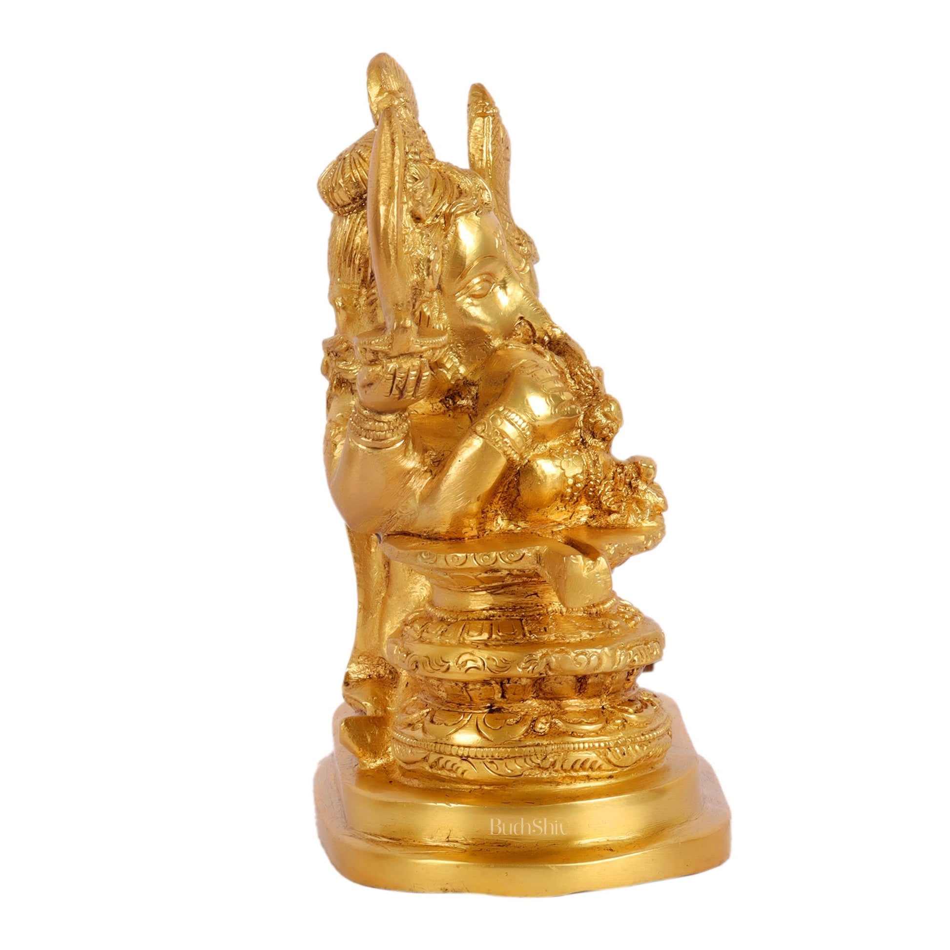 Unique Brass Ganapati Statue - Ganesha Hugging Shiva Lingam - 6.5 inches
