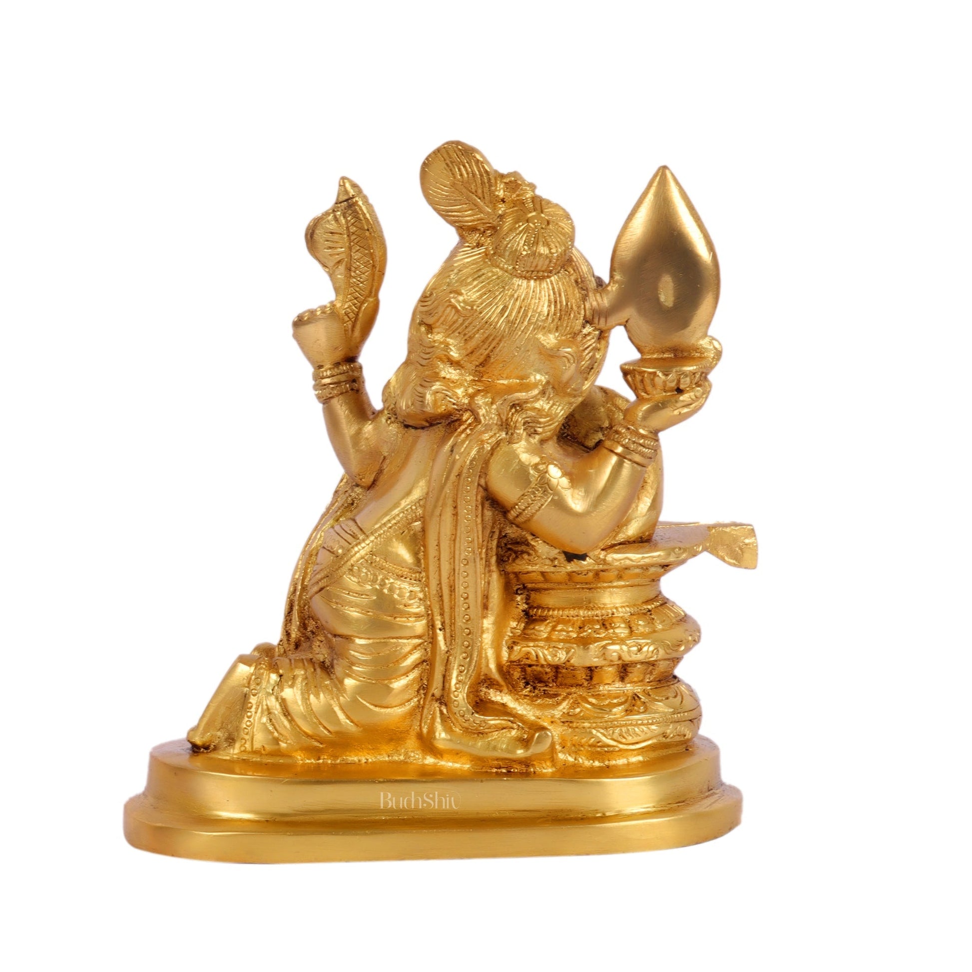 Unique Brass Ganapati Statue - Ganesha Hugging Shiva Lingam - 6.5 inches