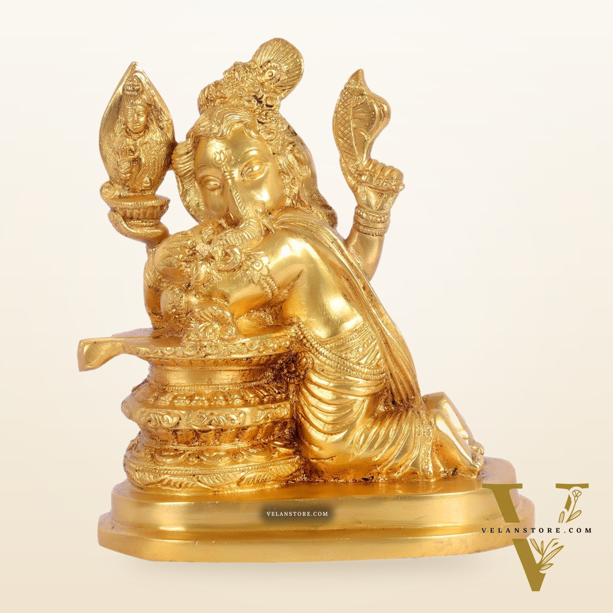 Unique Brass Ganapati Statue - Ganesha Hugging Shiva Lingam - 6.5 inches