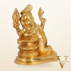 Unique Brass Ganapati Statue - Ganesha Hugging Shiva Lingam - 6.5 inches