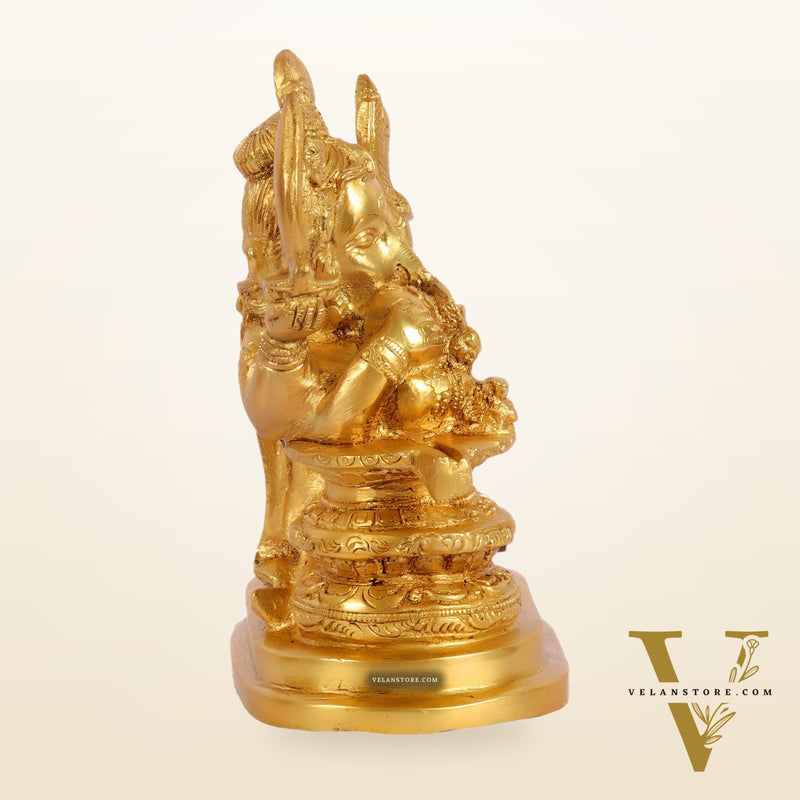 Unique Brass Ganapati Statue - Ganesha Hugging Shiva Lingam - 6.5 inches