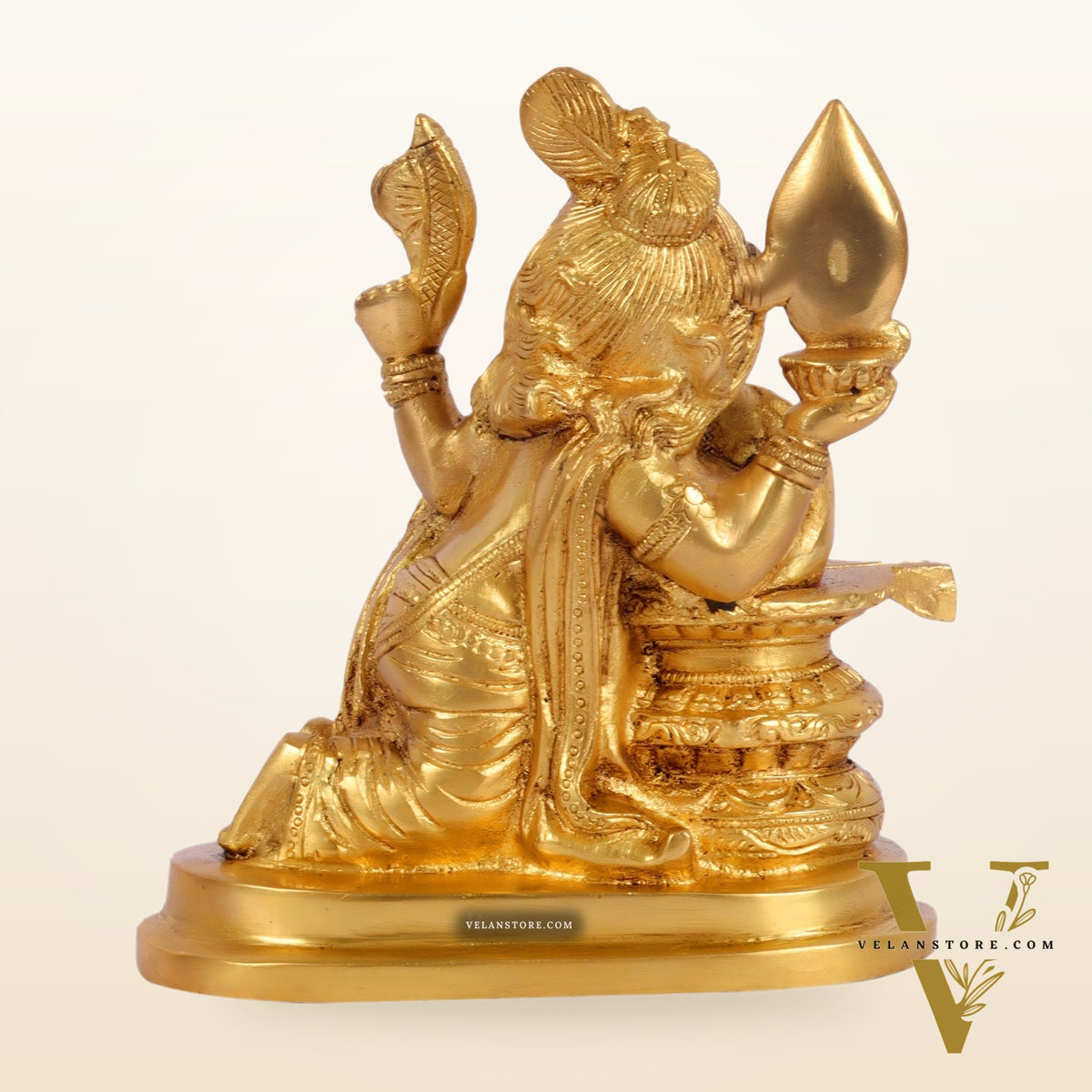 Unique Brass Ganapati Statue - Ganesha Hugging Shiva Lingam - 6.5 inches