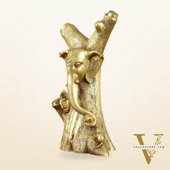 Unique Brass Ganesha Statue Carved in Tree – 12" Height