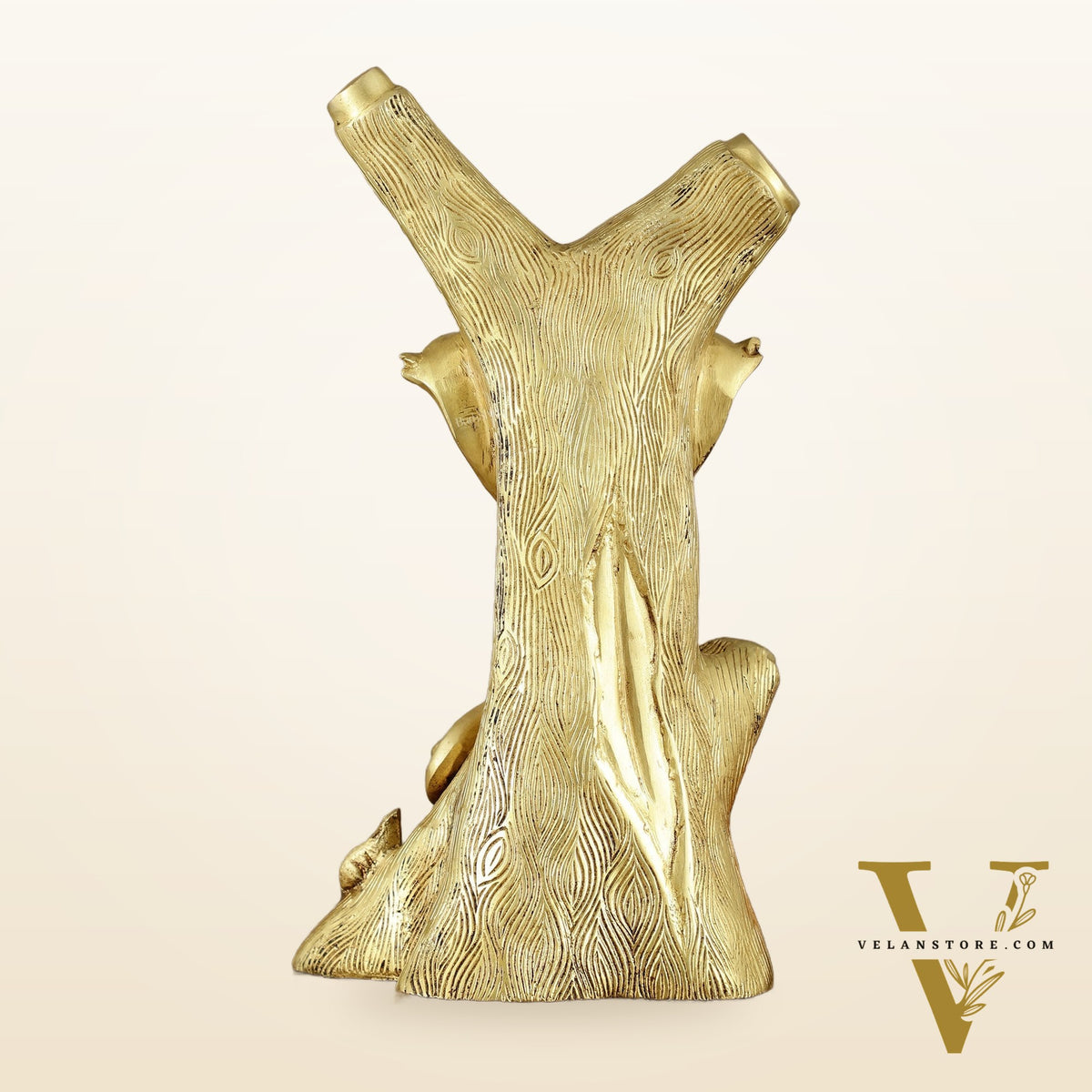 Unique Brass Ganesha Statue Carved in Tree – 12" Height