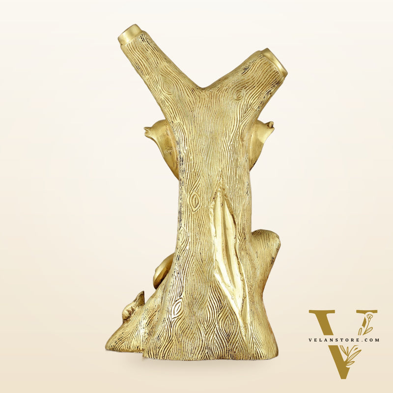 Unique Brass Ganesha Statue Carved in Tree – 12" Height