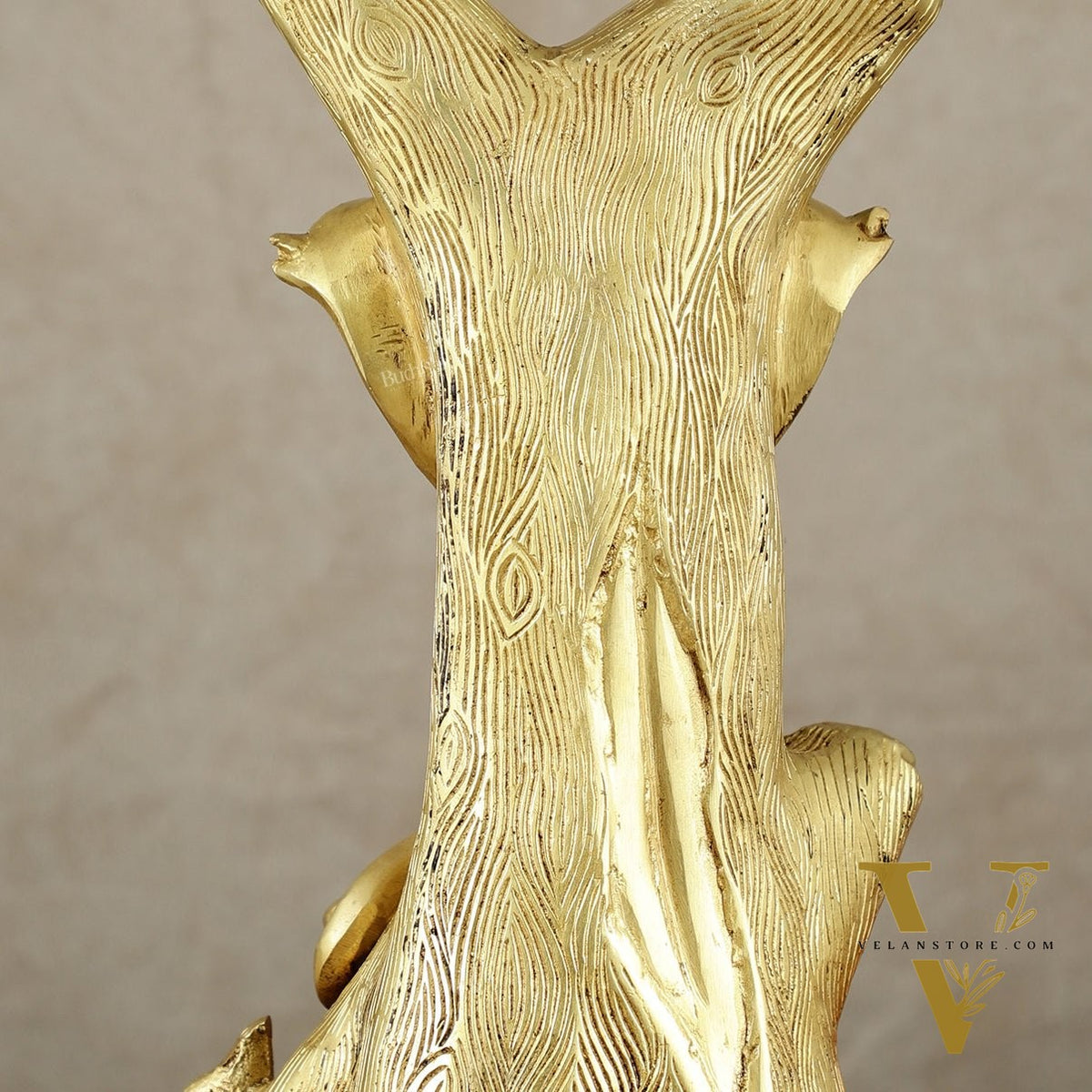 Unique Brass Ganesha Statue Carved in Tree – 12" Height