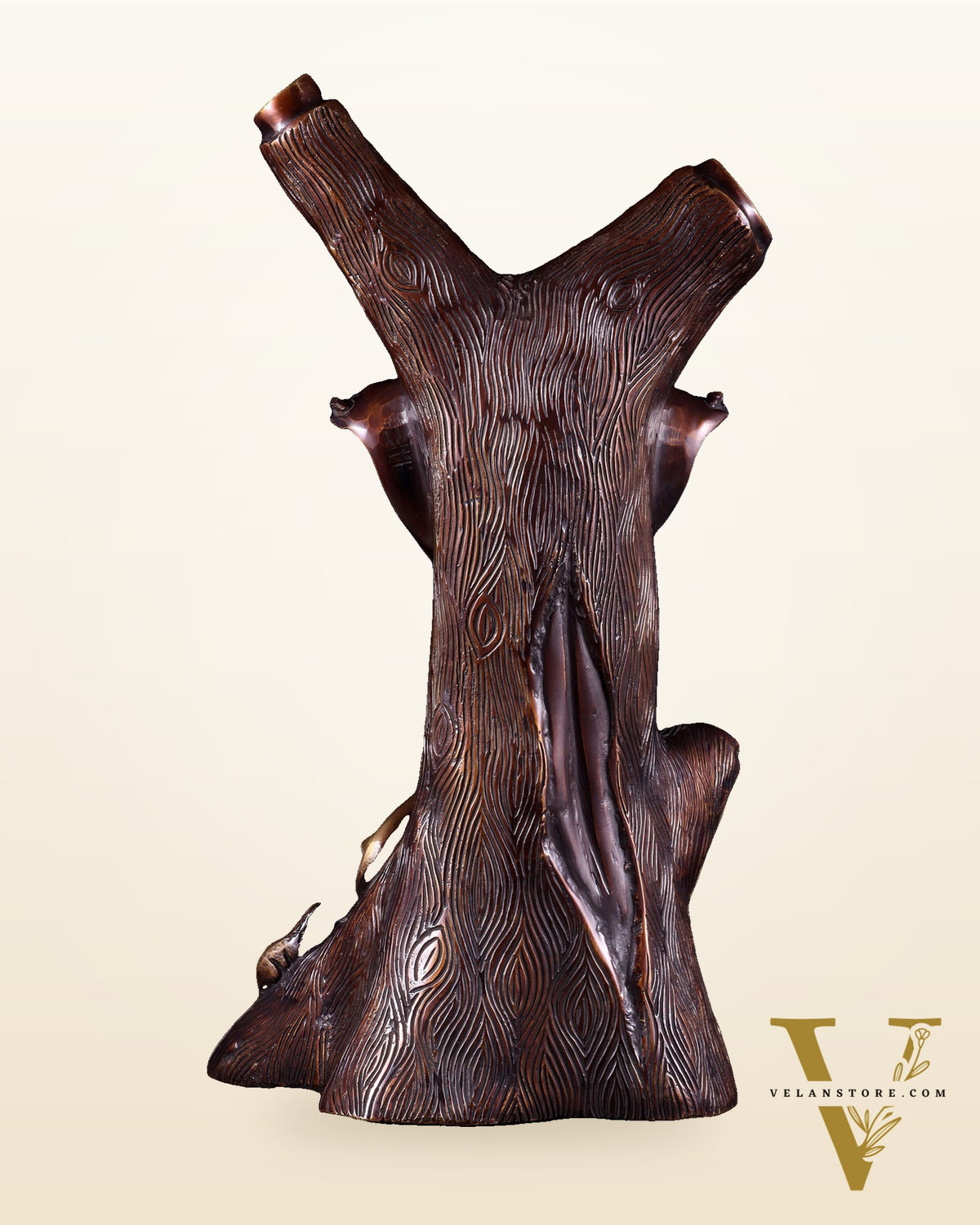 Unique Brass Ganesha Statue Carved in Tree – 12" Height