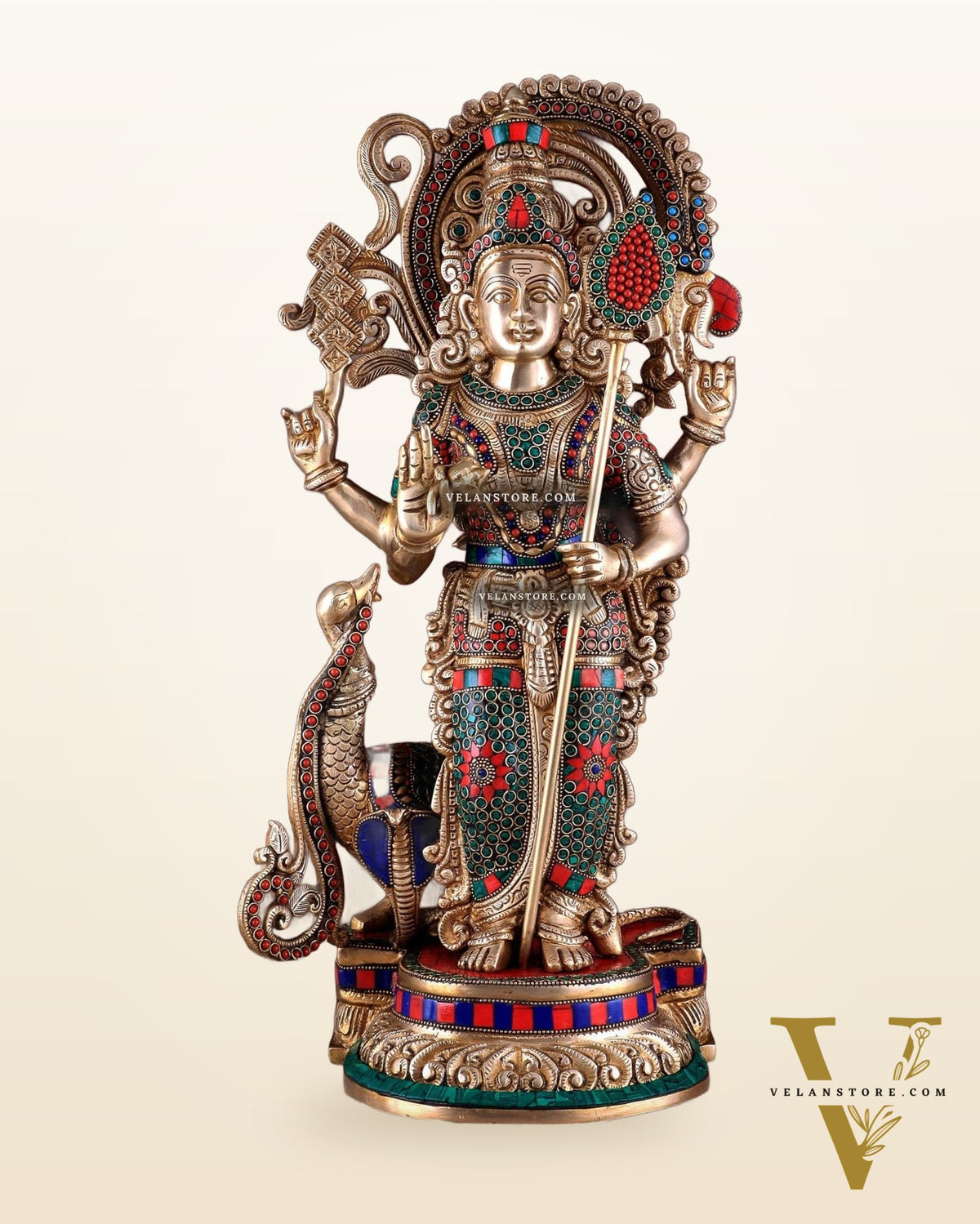 Unique Brass Kartikeya Lord Murugun Statue 20"