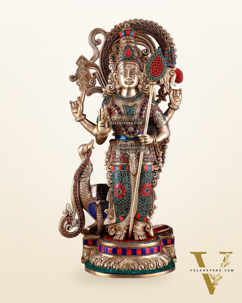 Unique Brass Kartikeya Lord Murugun Statue 20"